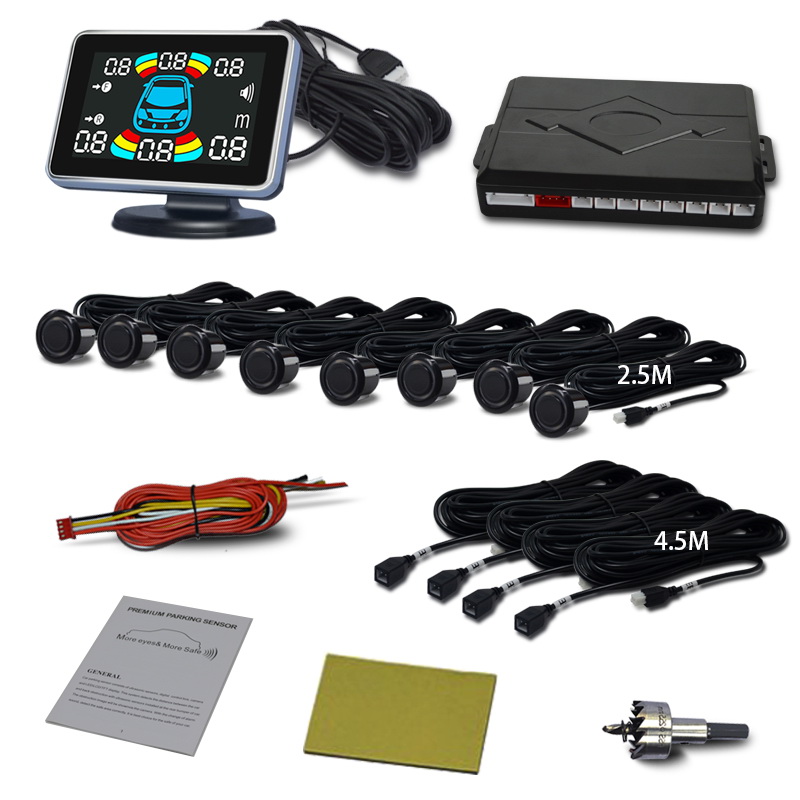 8センサーカーパーキングセンサーキット、LEDリバースレーダー、ブザーフロントリアオートリバースバックアップ駐車安全支援キット
