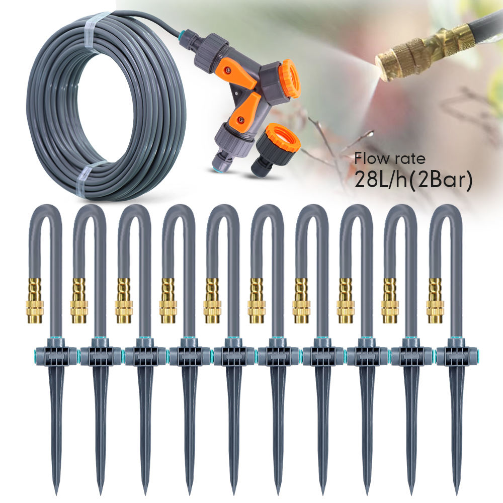 30-5 メートル 20.5 センチメートル柔軟なノズル 20 センチメートル杭噴霧器キット庭のパティオ植物灌漑クイックコネクト 1/4 "ホースミストクールシステム