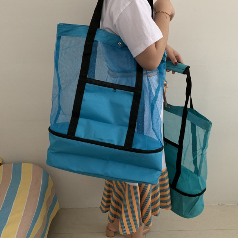 夏収納大型ビーチバッグメッシュショルダーバッグおもちゃ用防水大容量ショッパートートバッグ