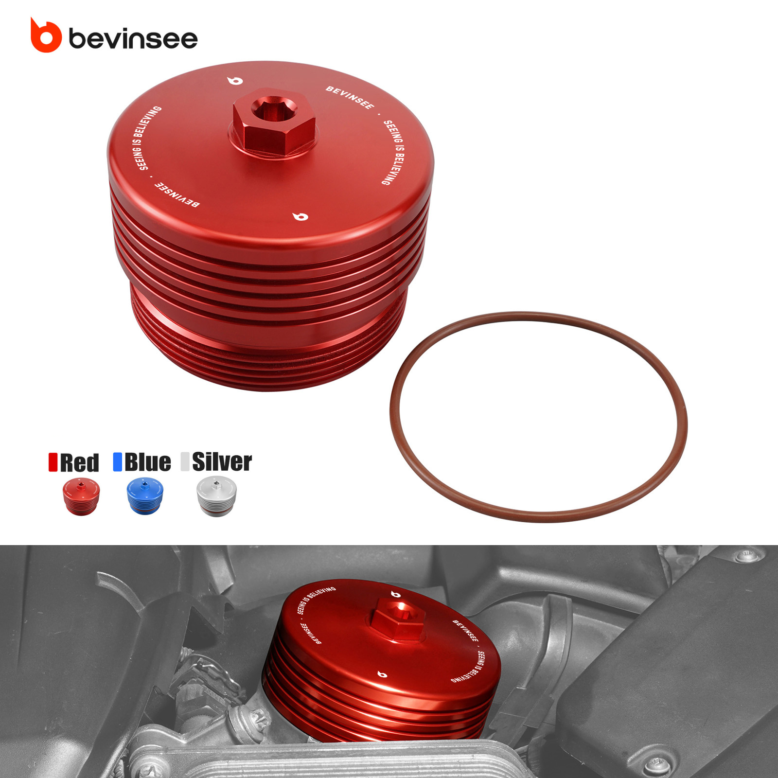 BEVINSEE アルミオイルフィルターハウジングキャップ BMW F30 F32 F80 F82 E90 E92 F10 F20 F22 F87 E82 E60 F25 E70 E71 E84 N55 N54 N52 S55用
