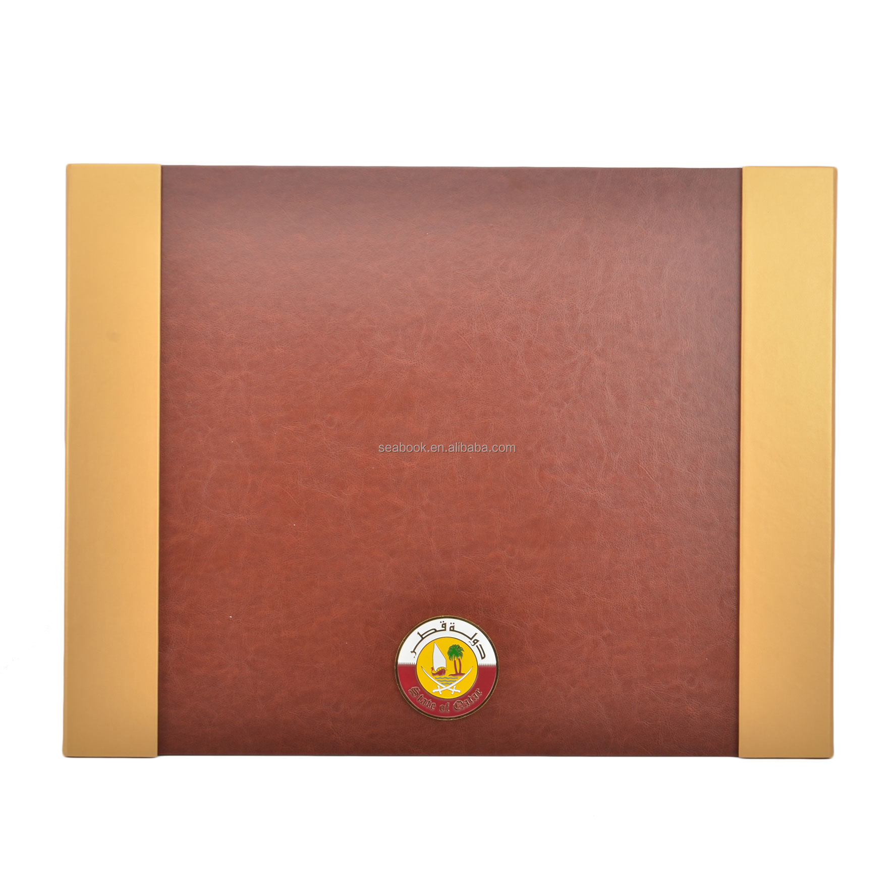 Qatar Government Executive Brown and Gold Leather 6 Piece Desk Stationery Organizer Set Luxury Office Desktop Accessory Set