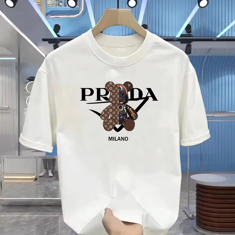 メンズの豪華なプリントの夏用高品質Tシャツ、100％ピュアコットン、リラックスしたルーズフィット、スタイリッシュでユニークなラウンドネック。