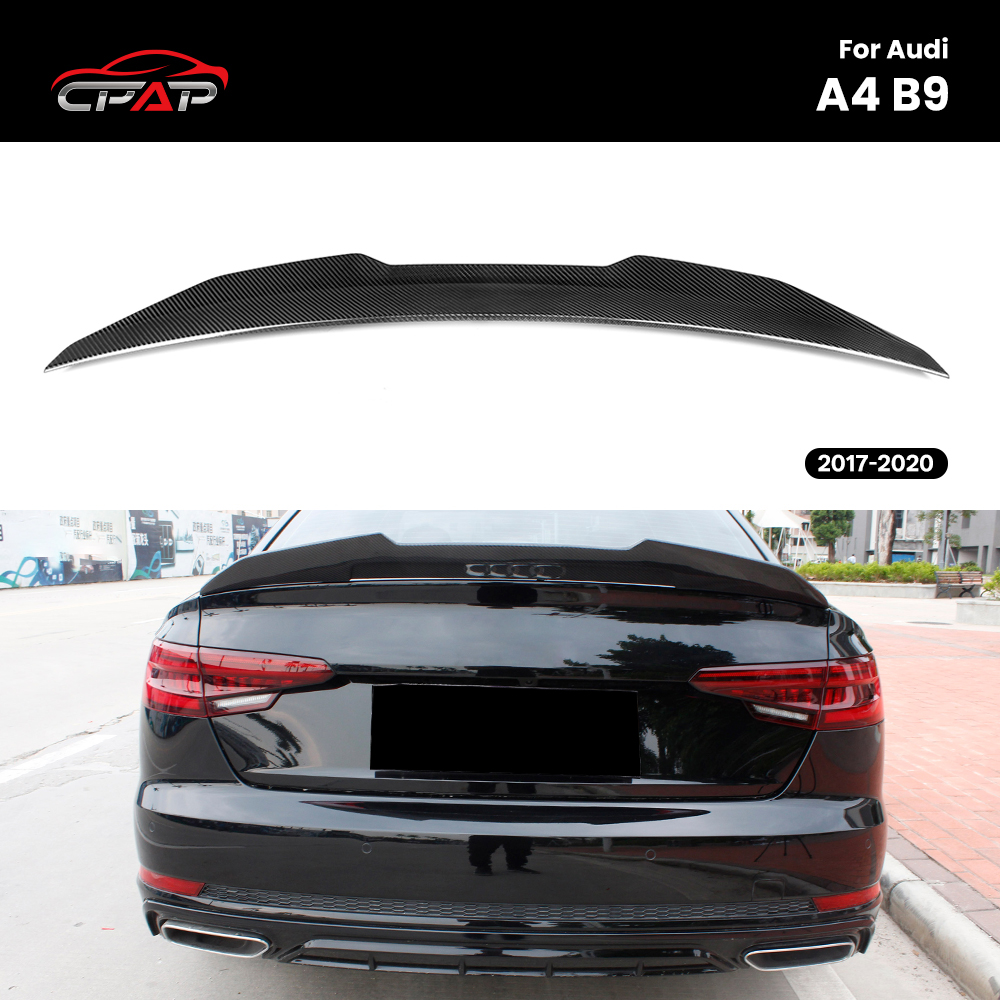 リアルドライカーボンファイバーリアルーフトランクスポイラーウイングアウディ A4 B9 セダン 2017-2020 PSM スタイル