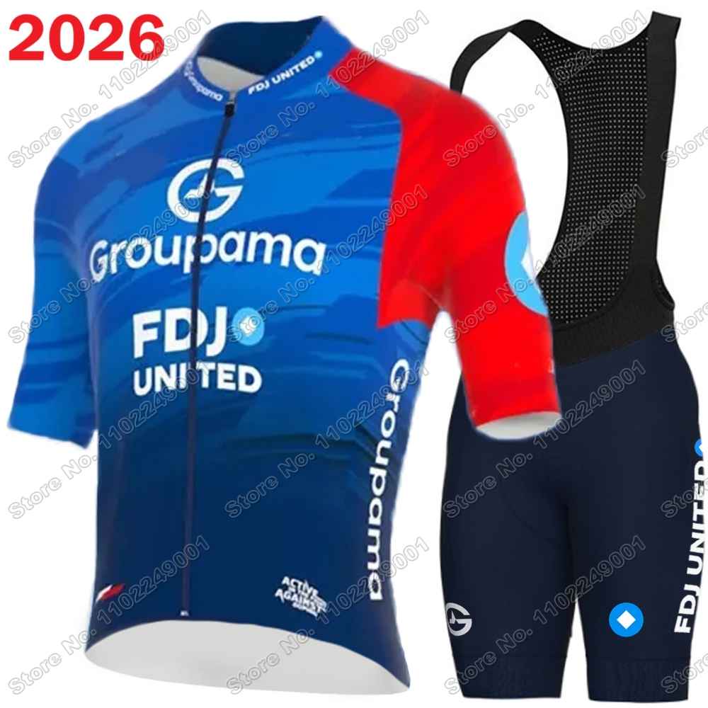 2026 チーム FDJ サイクリングジャージセットイタリアフランススペインツアーサイクリング服男性ロードバイクシャツスーツ自転車ビブショーツ MTB 着用