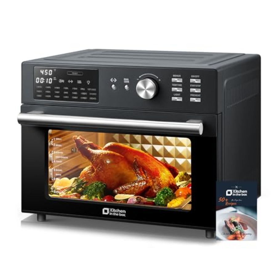 32QT 特大エアフライヤー オーブン トースター コンボ、21-in-1 カウンタートップ対流トースター オーブン、ロティサリーおよび脱水機能付き、6 アクセ