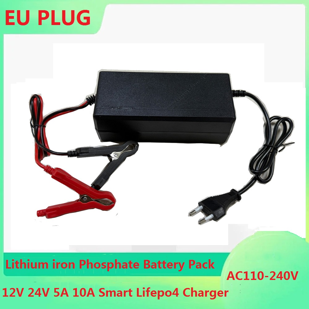 12V 24V 5A 10A スマート Lifepo4 充電器 14.6V 29.2V ハイパワー充電器 AC110-240V リチウムリン酸鉄バッテリーパック EU プラグ