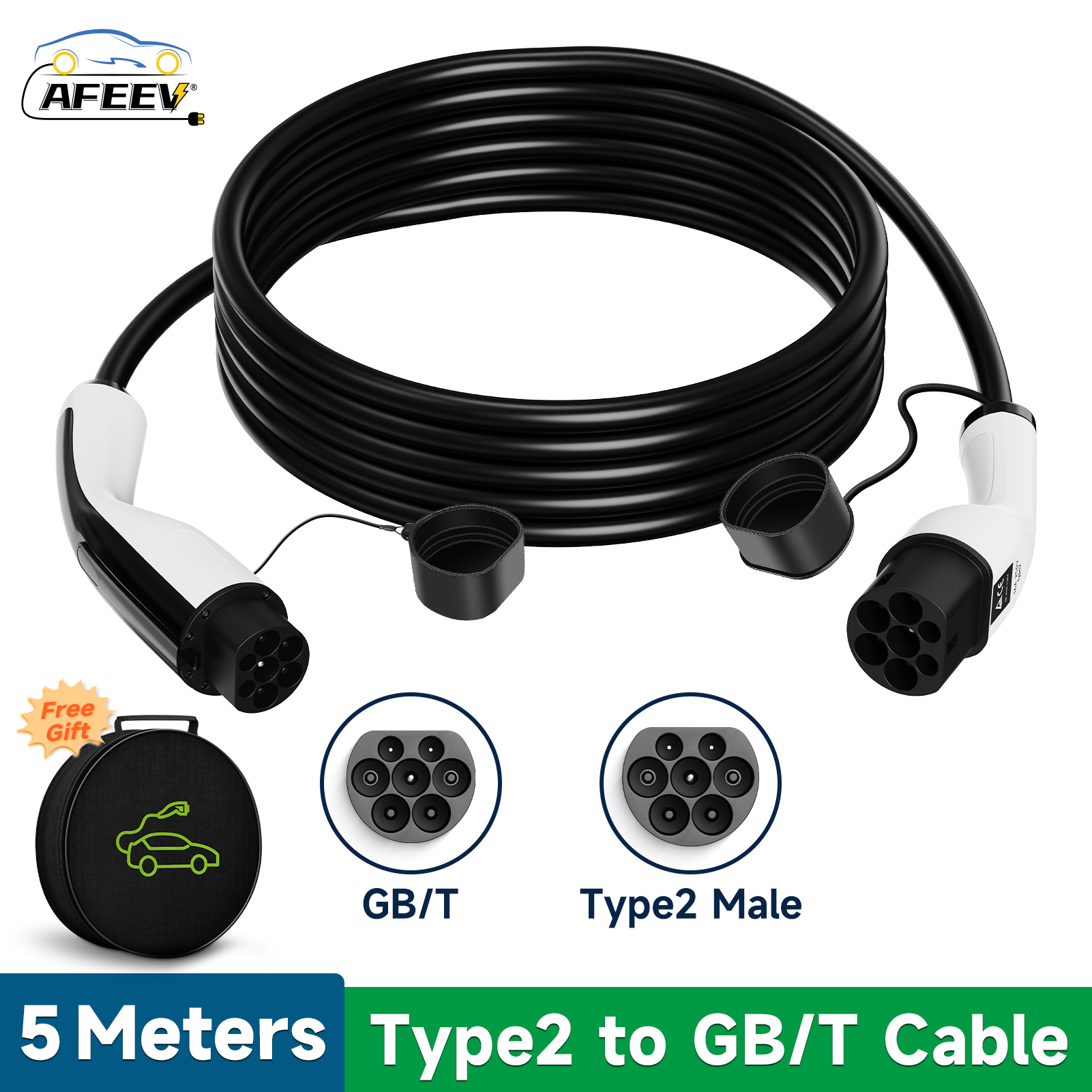 AFEEV Type2 - GBT EV 充電ケーブル 32A 7KW 22KW 1 相/3 相メス - オスプラグ 3.5KW IEC62196-2 EVSE 充電ステーション
