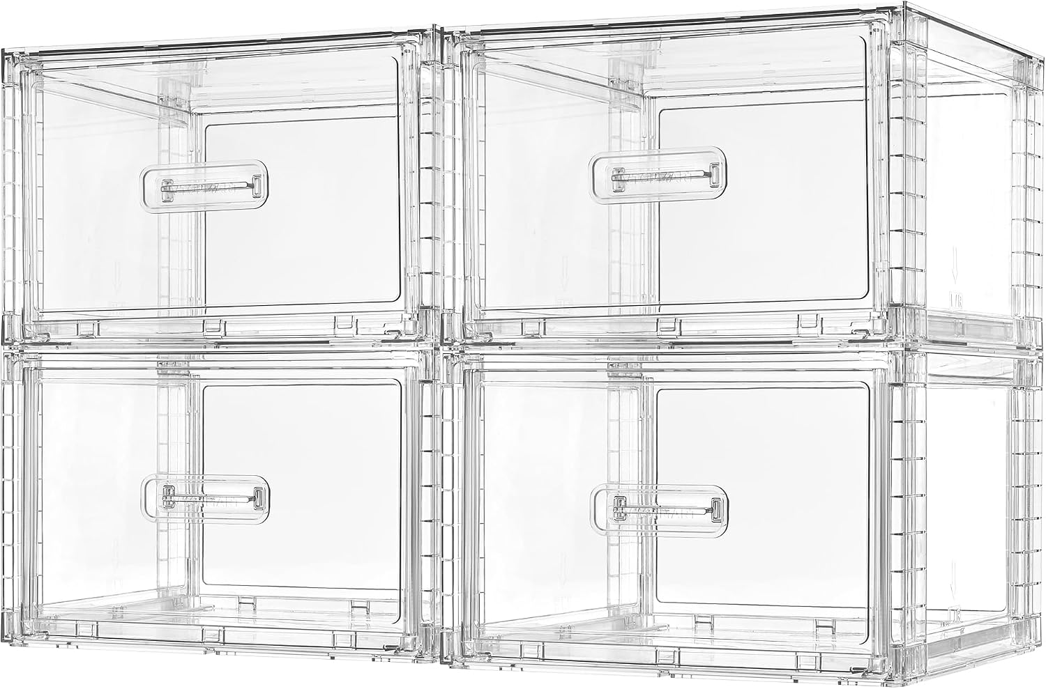 4パックの透明な積み重ね可能な収納引き出し15QT、簡単に組み立てられるクローゼットオーガナイザー、バスルーム、キャビネット用のプラスチック収納ビン