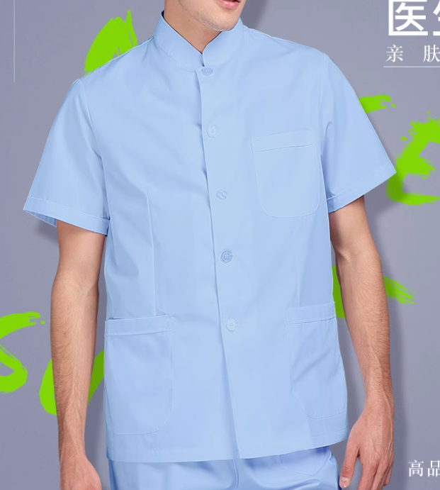 ドクター制服男性夏トップスチャイナカラー歯科シャツ