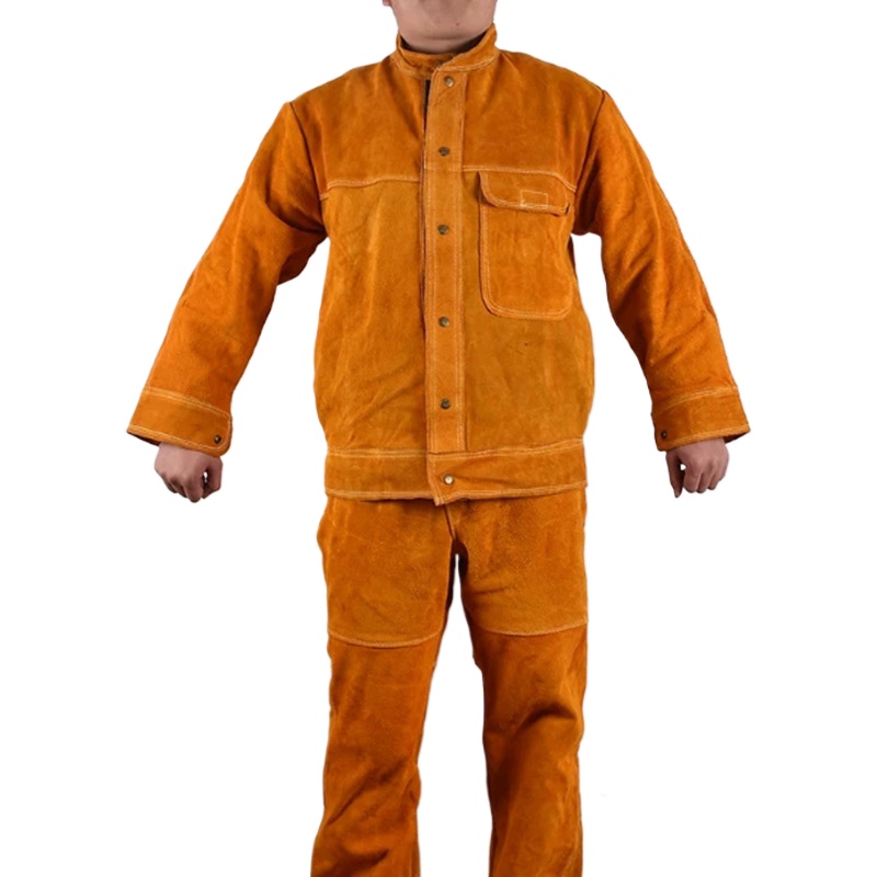 1 セット牛革溶接スーツ作業服特別な保護服抗火傷革安全溶接機、トップスとパンツ