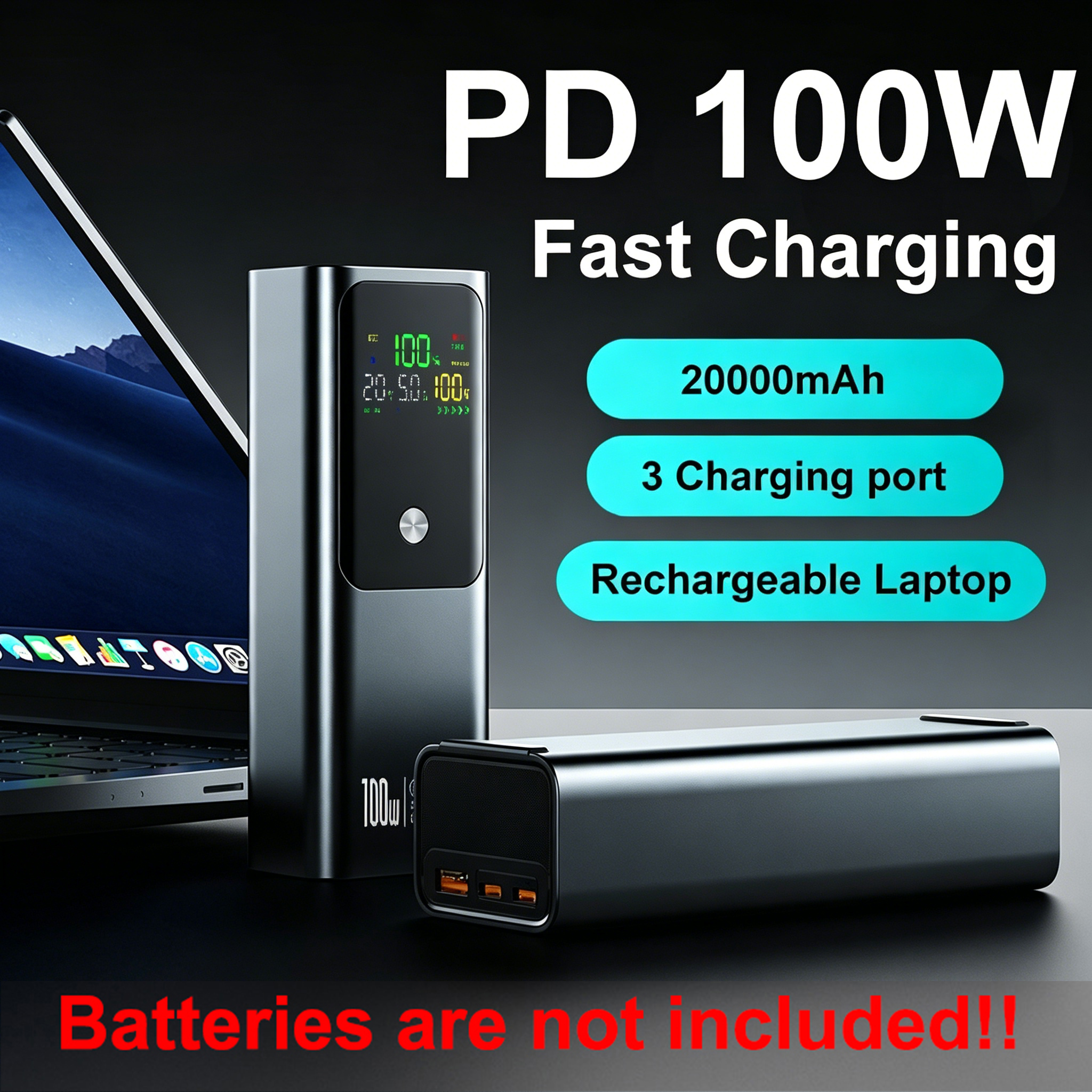 20000mAh 60/100W PD 急速充電 4x 21700 DIY ボックスシェルパワーバンク ラップトップ用 Samsung アウトドア 旅行 キャンプ 溶接が必要