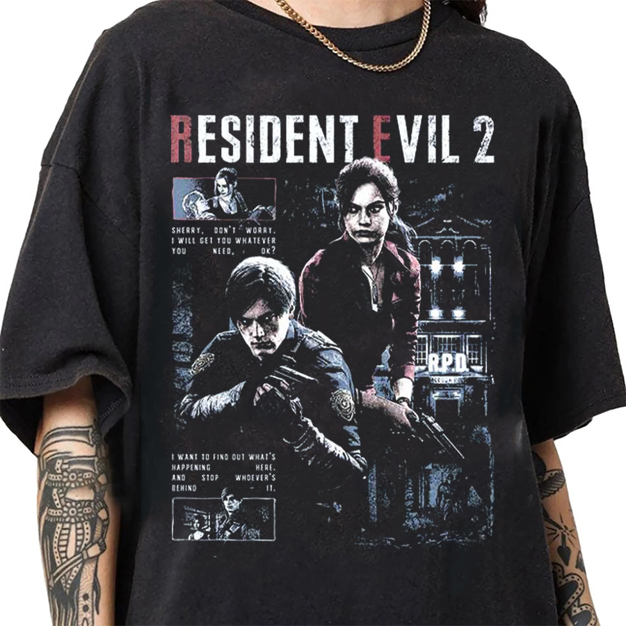 バイオハザード 2 バイオハザードゲーム Tシャツ男性女性レオンケネディ綿 100% Tシャツストリートトップス J56