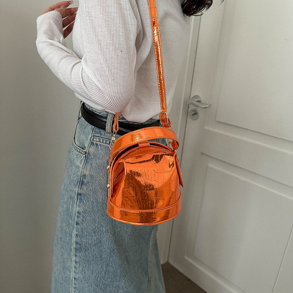 ミニ光沢のあるバケツバッグ Pu レザー財布ファッションクロスボディチェーンバッグゴールデンシルバーかばん女性財布パーティーショルダーバッグ