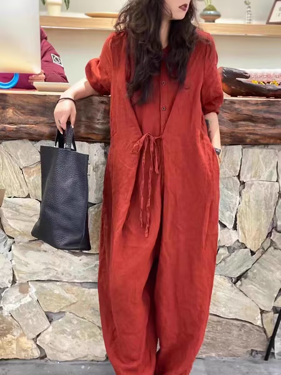 プラスサイズの新スタイルファッショナブルな女性の綿ジャンプスーツカジュアル接続服薄い夏に適したレースアップアウター N641