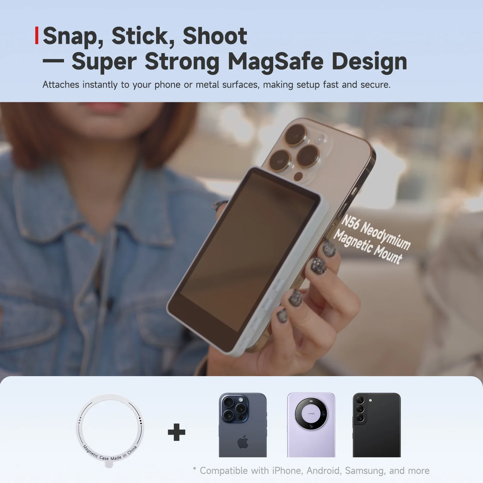 SYNCO XView M4 ワイヤレス磁気電話 Selfie モニター画面スマートフォン Selfie Vlog ライブストリームビデオ録画用