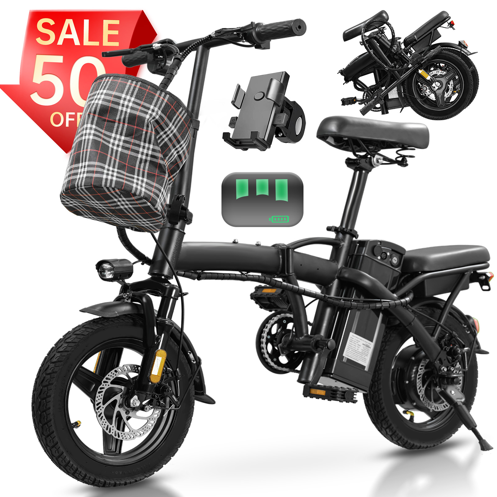 シティコミューター折りたたみ電動自転車 14 インチタイヤ 560 ワットモーター 48V10AH バッテリー電動自転車ティーン大人の電動自転車デュアルディスクブレーキ