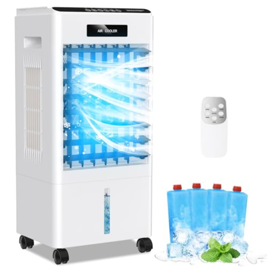 ポータブルエアコン、3-IN-1蒸発式沼地空気クーラー8L、リモート付き窓なしポータブルAC、急速冷却、7Hタイマー、