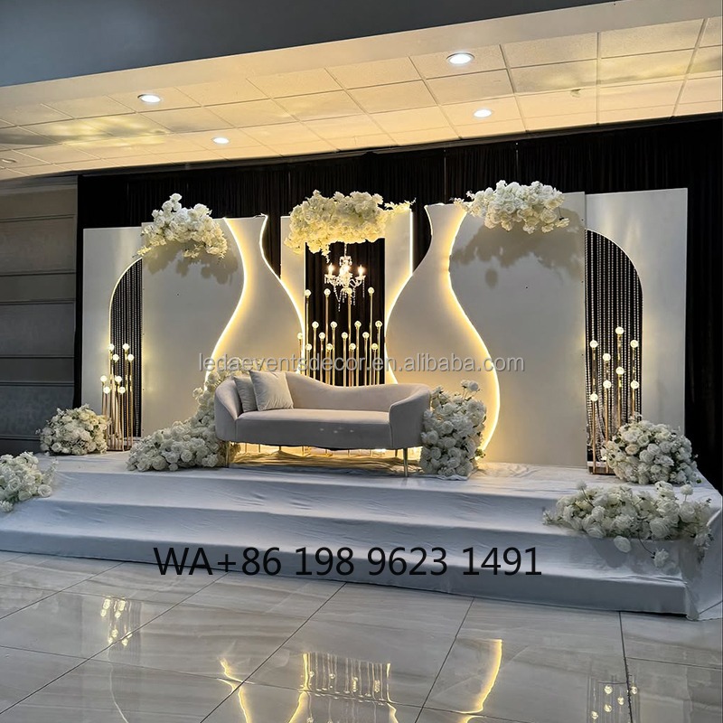 大型結婚式場ステージアーチセットアクリル PVC LED ライトウェーブ背景パネルウェディングイベントパーティー装飾