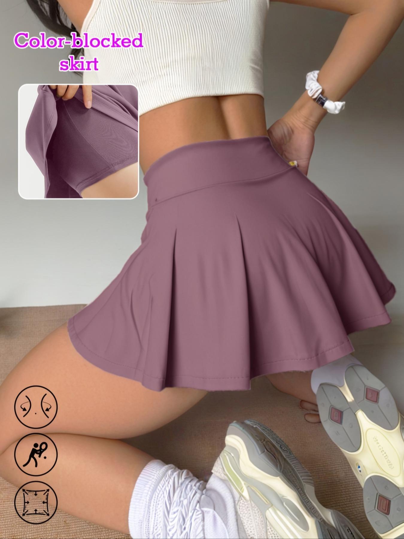Women's High Waist Slim-Fit Sporty Skirt Pants with Lining Shorts, Colorblock Tennis Dress for Gym, Tennis & Casual Wear