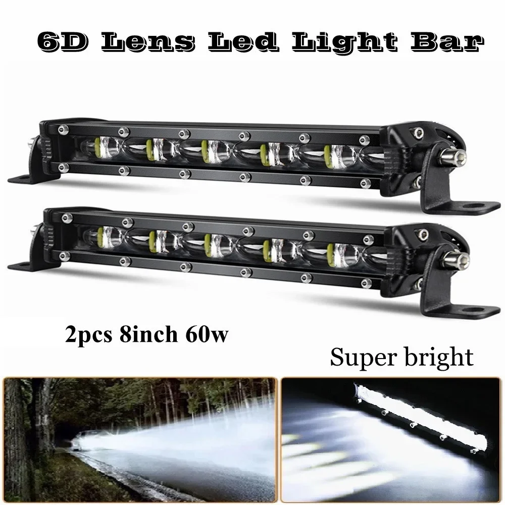 8 インチ 60 ワット 6D レンズ LED ライトバーコンボ Led ワークライト 4x4 オフロードトラック SUV ATV 4WD 12V 24V 自動運転フォグランプ用