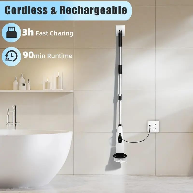 電動浴室クリーニングブラシ 9-in-1 ワイヤレス家庭用回転クリーニングブラシ、浴室、キッチン、トイレクリーニングスクラバー用