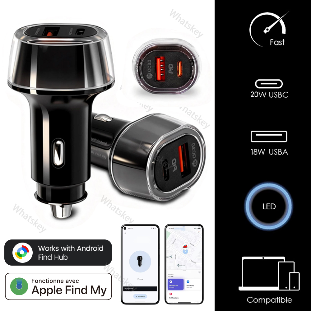 ユニバーサル自動車電話充電器 USB タイプ C 30 ワット USB 急速充電アダプタ IOS または Android システム用 GPS ロケータ トラッカー ハブ アプリを見つける