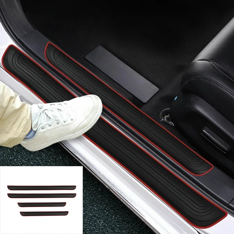 4 個ゴム車のドアシルスカッフカバー黒ドアパネルガードプロテクタートリムアンチスクラッチ外装部品車の装飾アクセサリー