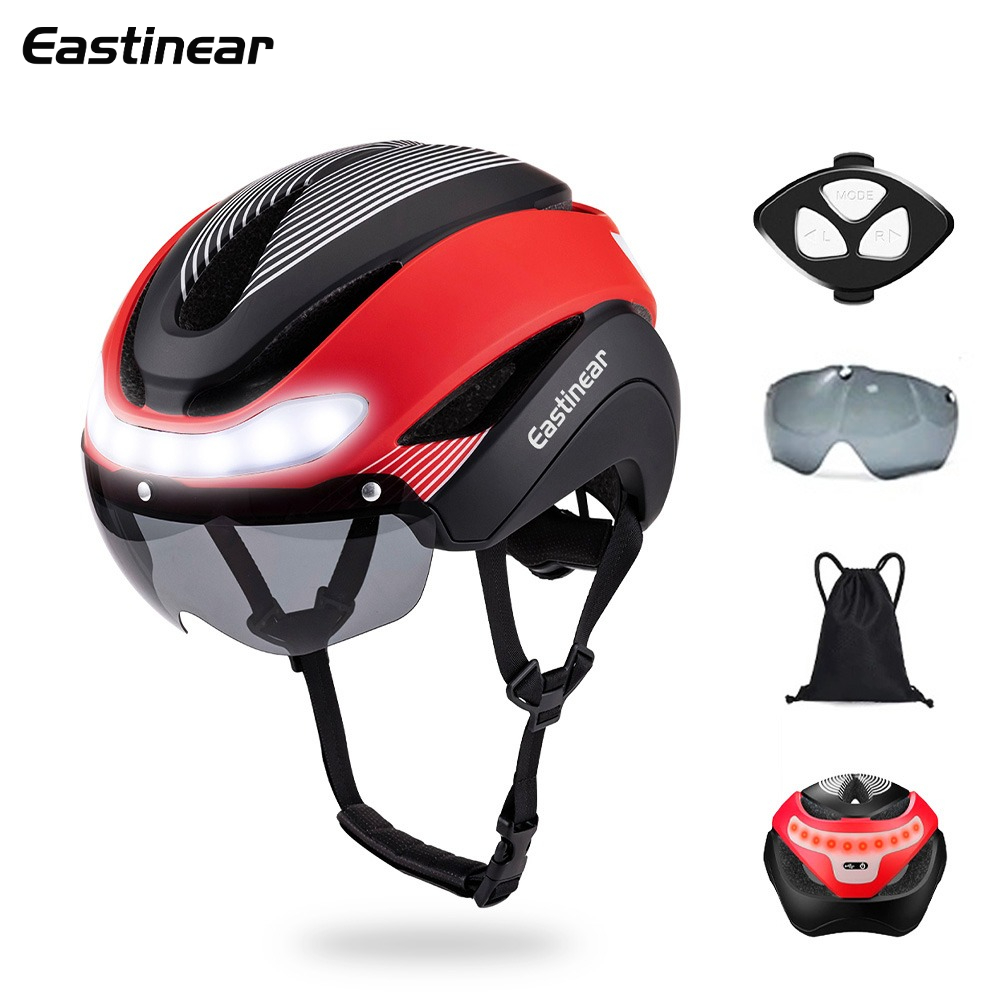 Eastinear 自転車ヘルメットライド LED ライトフロントとリア、都市道路サイクリングヘルメット、充電式ターンシグナル自転車アクセサリー