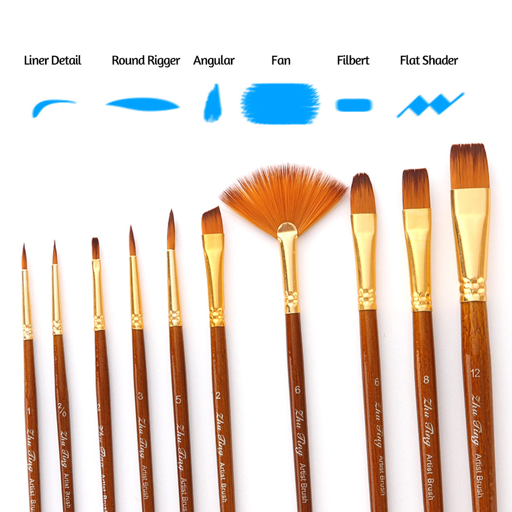 10 個のペイント ブラシ セット キット アーティスト ペイントブラシ 複数の媒体ブラシ ナイロン毛付き アート描画用品用