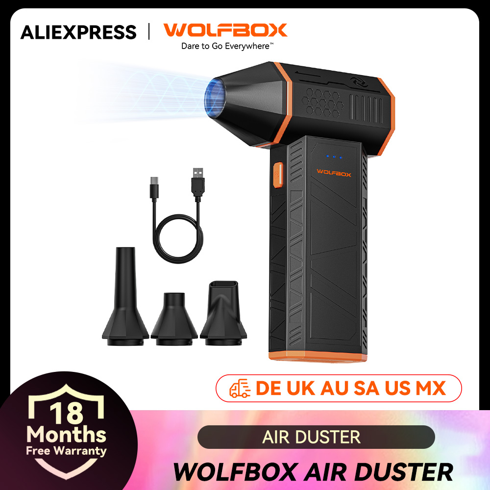 WOLFBOX MF50 電動エアダスター 送風機-110000RPM スーパーパワー、充電式 3 ギア ブラシレスモーター 車/PC/家庭/屋外用