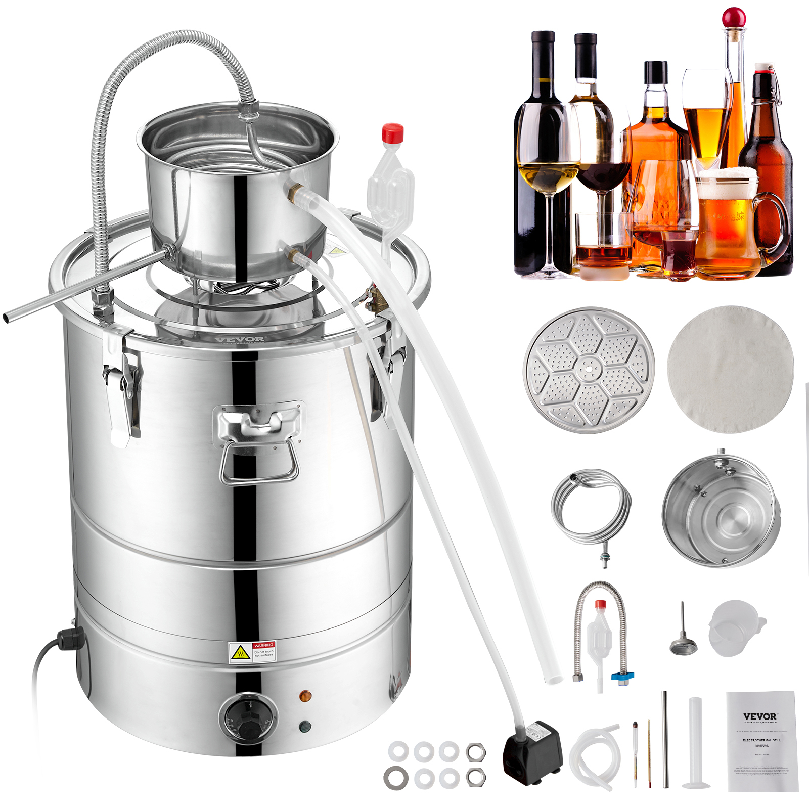 SucceBuy 30/50L ステンレス鋼アルコール蒸留器アルコール蒸留器エッセンシャルオイル醸造 DIY ウイスキーワインブランデー蒸留所家庭用