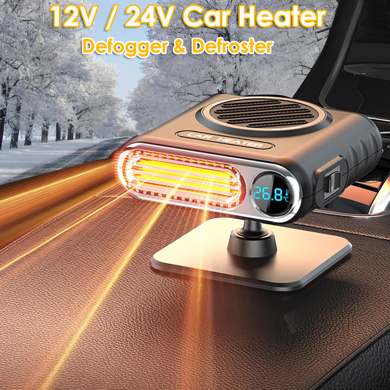 150 ワット 12 V 24 V カーヒーター温度表示付き 3 速度冬急速加熱ヒーターファンフロントガラスデフォッガーデフロスター