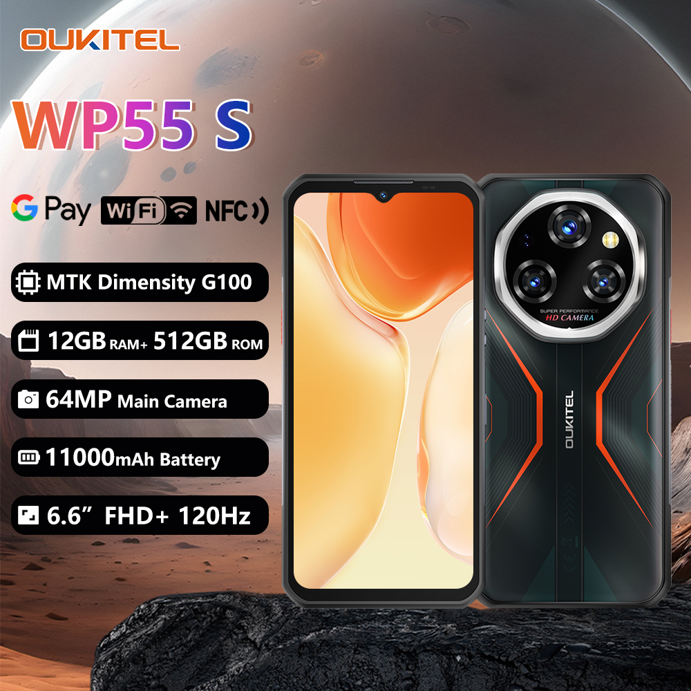 OUKITEL WP55S 11000mAh 頑丈な電話 6.6 インチ FHD ディスプレイ 36GB(16 24) 512GB MTK 7025 スマートフォン Android 15、64MP カメラ、NFC 120Hz