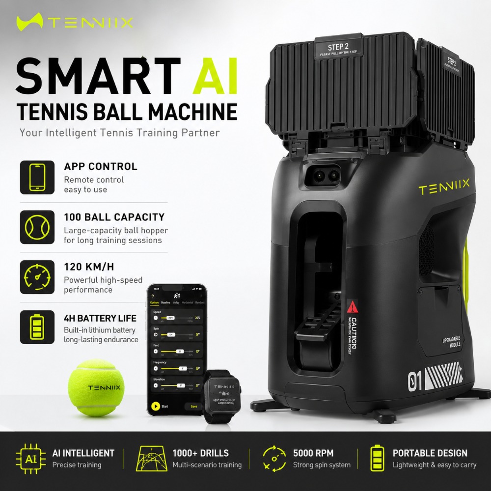 AI テニス ボール マシン スマート トレーニング パートナー APP 音声制御ポータブル テニス ランチャー 100 ボール容量 120kmh
