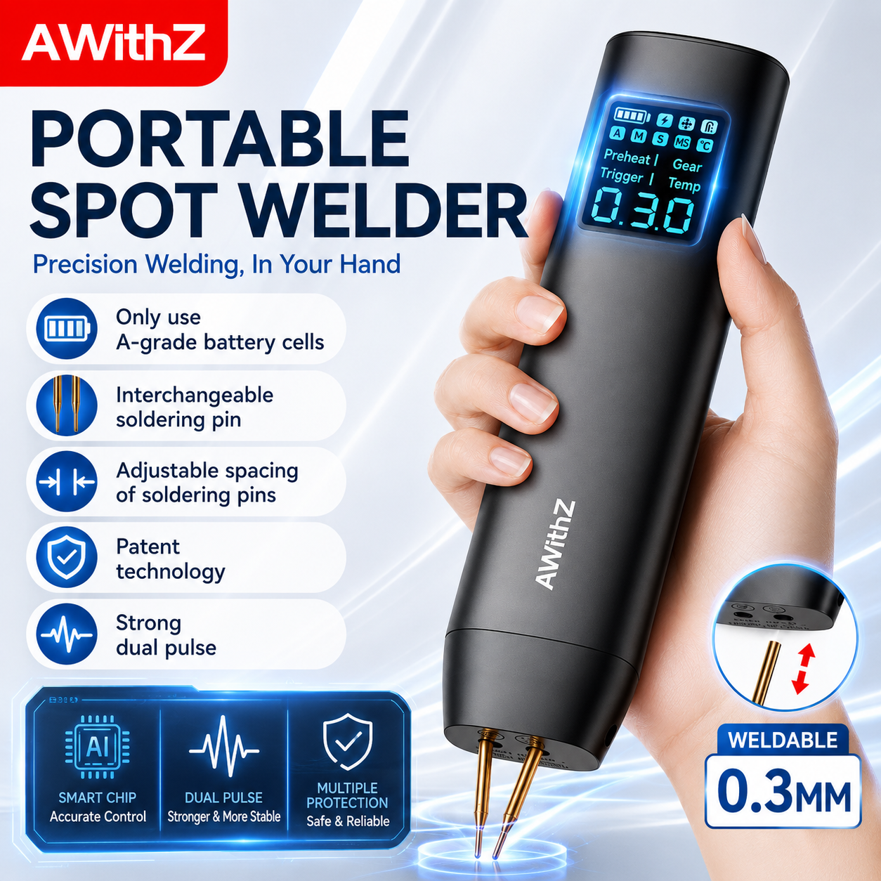 Awithz ポータブルバッテリースポット溶接機 DIY ミニ溶接機 18650 バッテリーパックニッケルストリップとニッケルベルト溶接ツール