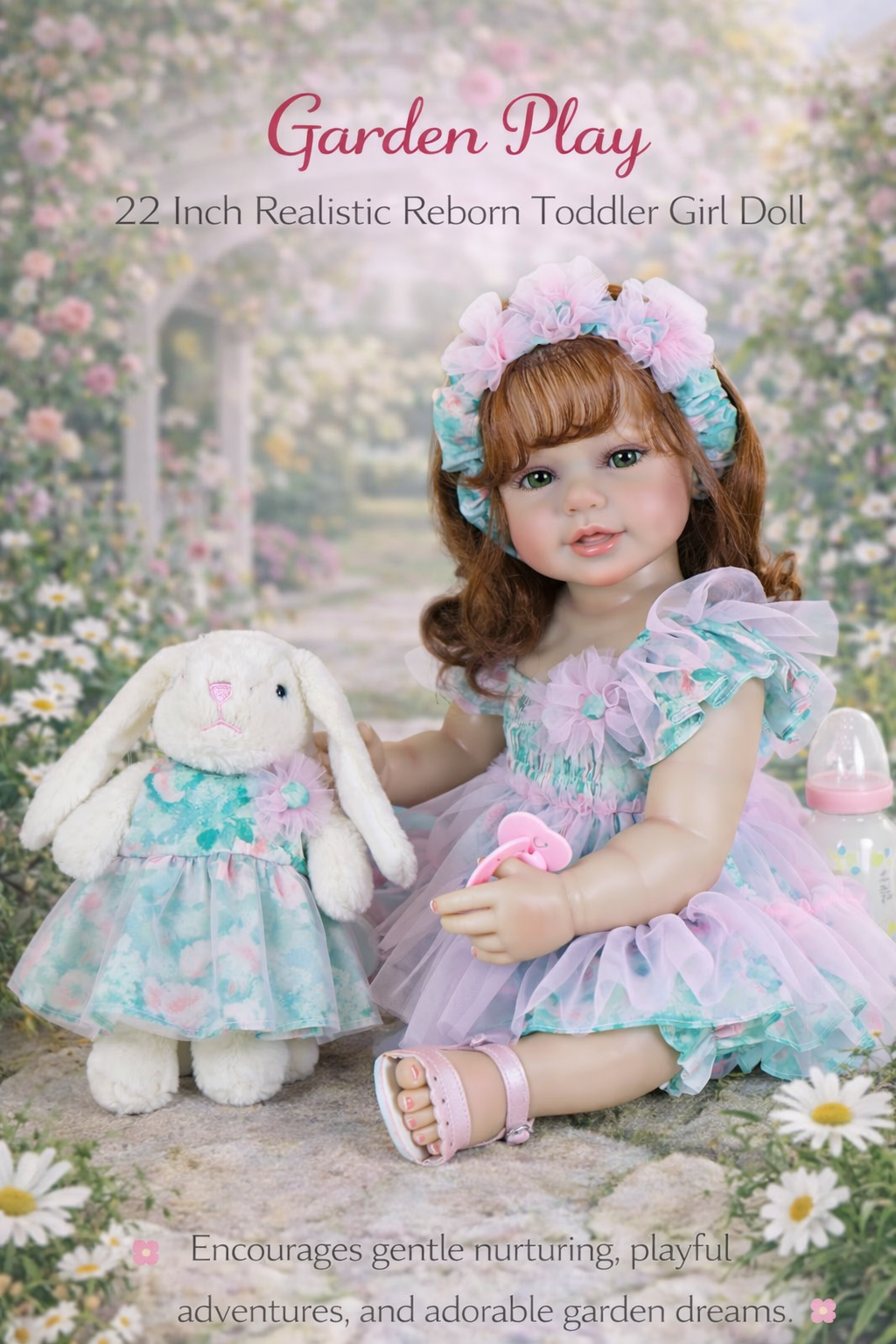リボーン幼児女の子人形 - 22 インチ ガーデンプレイ ベビー 3D ペイントスキン付き フルビニール 根付き髪付き クリスマスギフト