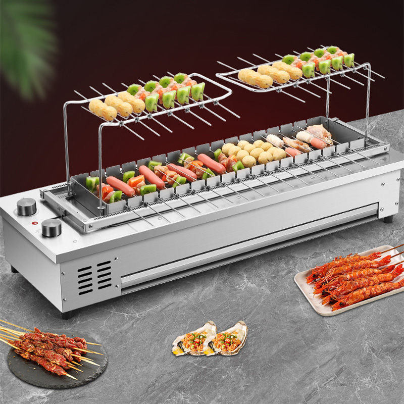 10 串/16 串商業自動回転串マシンバーベキューグリル無煙電気メッキ屋内電気グリル