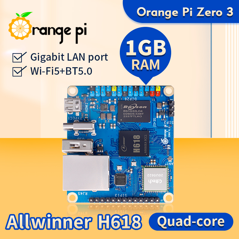 Orange Pi Zero 3 開発ボード 1GB Ram Allwinner H618 チップ Wifi-BT5.0 LPDDR4 シングルボードコンピューター Orange Pi Zero3 ミニ PC