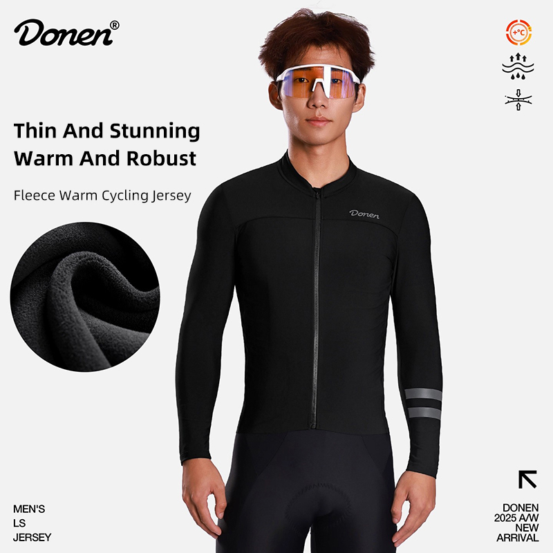 Donen 秋冬 10-20°C プロフェッショナル サイクリング ジャージ メンズ 長袖 フリース裏地 サーマル サンプロテクション ロードトップ
