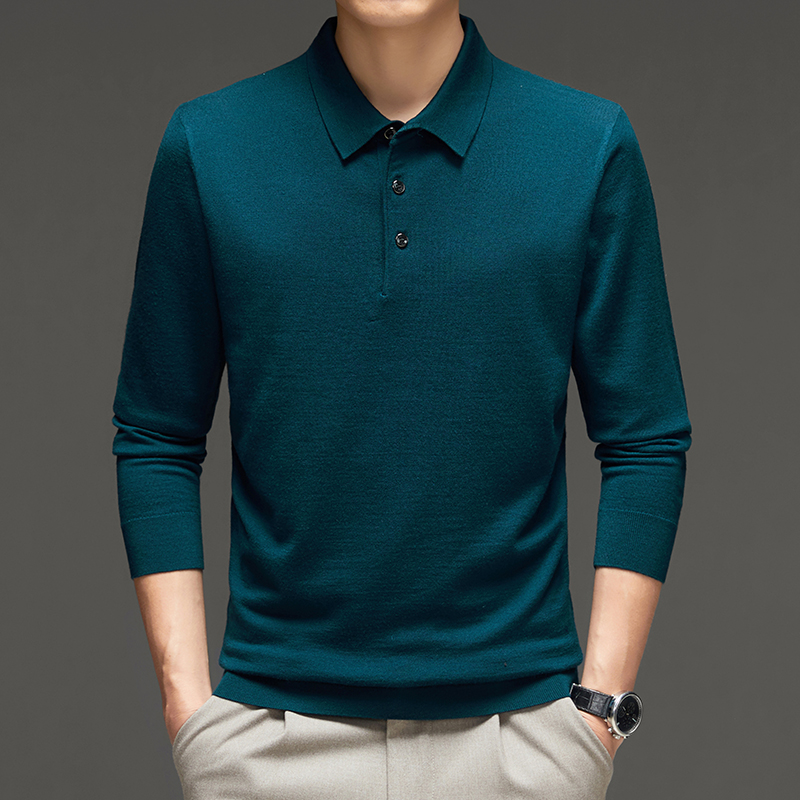 Top  Grade 100% Worsted Wool Polos Soft and Smooth Thin Jumper Men's Pure Sheep Wool Thin Knit Sweater Turn Down Collar Jumper