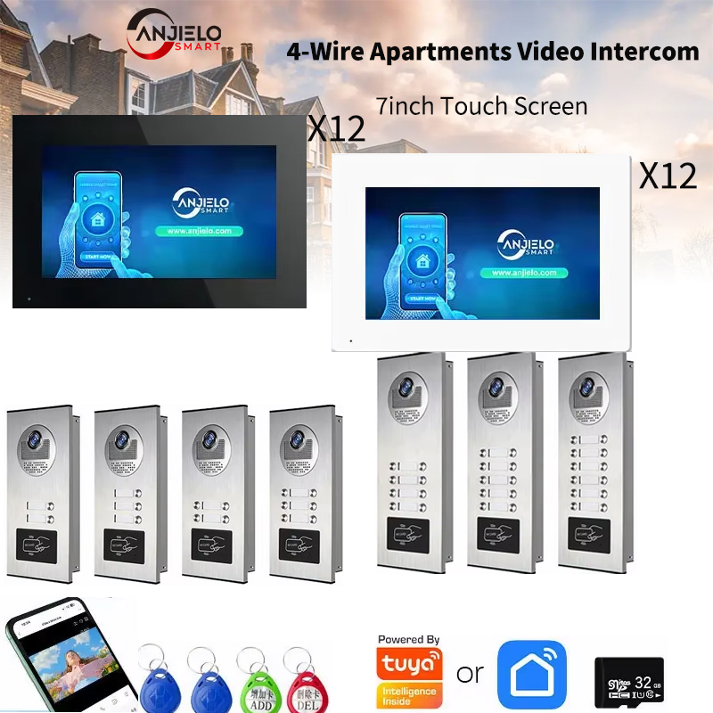ANZIELO ビデオインターホンシステム 7 インチモニター 1080P Tuya 多世帯インテリジェントビデオインターホン金属ドアベル保護