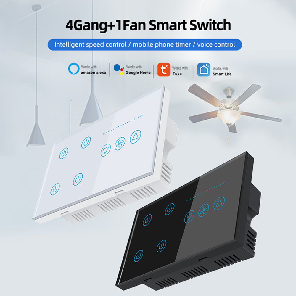Tuya Wifi スマートライト 4 ギャングスイッチファン速度調光器インタラプターガラスタッチパネル電力測定リモート by Alexa Google Home