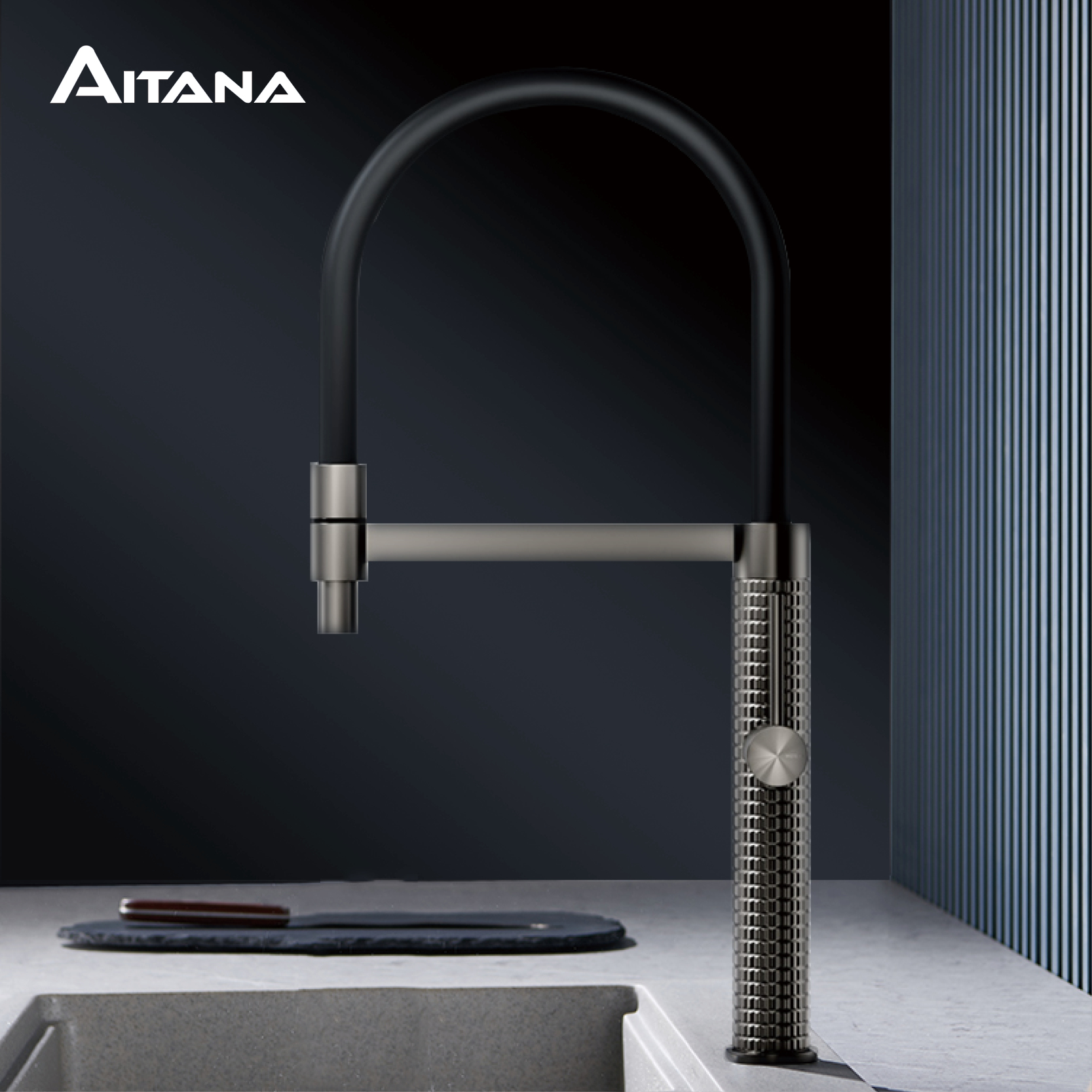 AITANA ガングレー高級真鍮キッチン蛇口シングルハンドルコールドとホットデュアルコントロールモダンなデザインシンプルなブラックシンクの蛇口