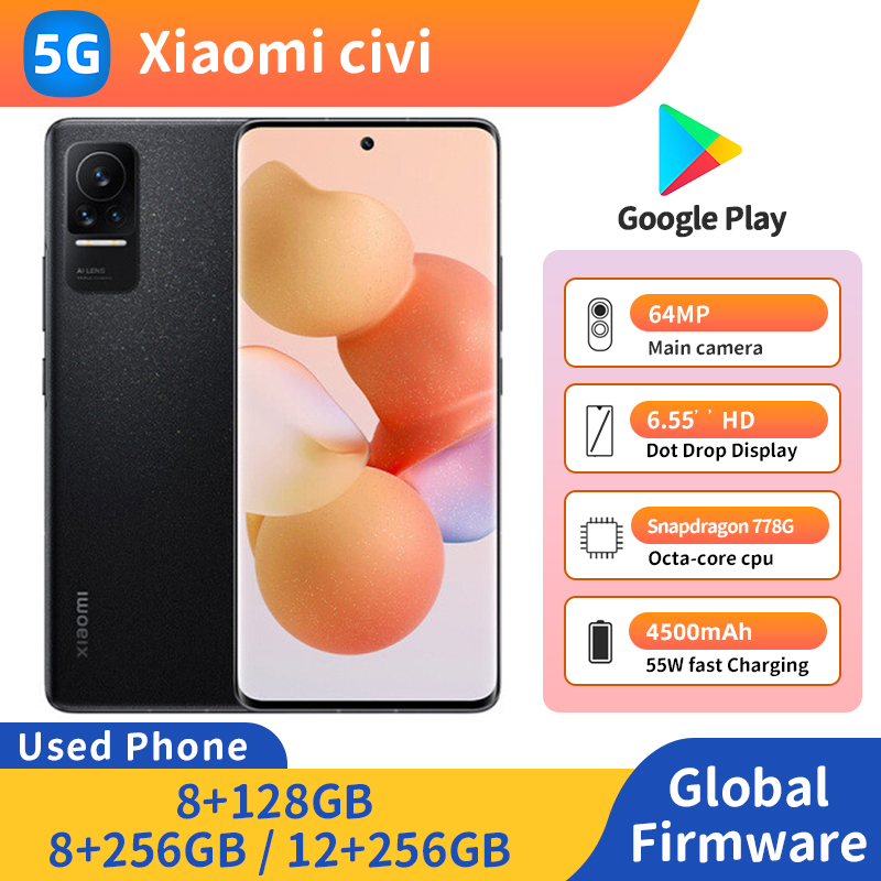 Xiaomi Civi 5G RAM 8GB/12GB 6.55in 950nits スクリーンソフトライトリング 64MP バッテリー容量 4500mAh 中古電話