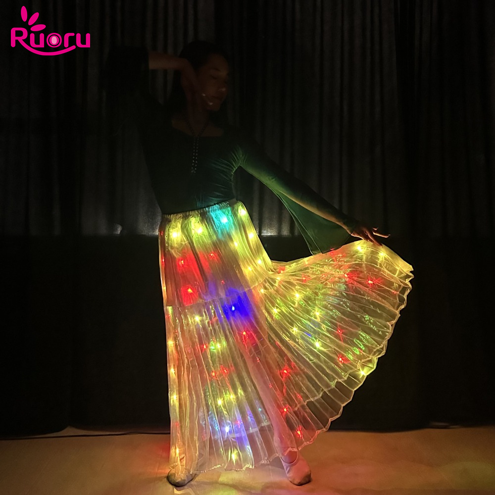 Ruoru LED スカート女性ベリーダンスライトアップスカートロングチュチュ女の子のためのレイブアクセサリーグローカーニバルステージパフォーマンス小道具