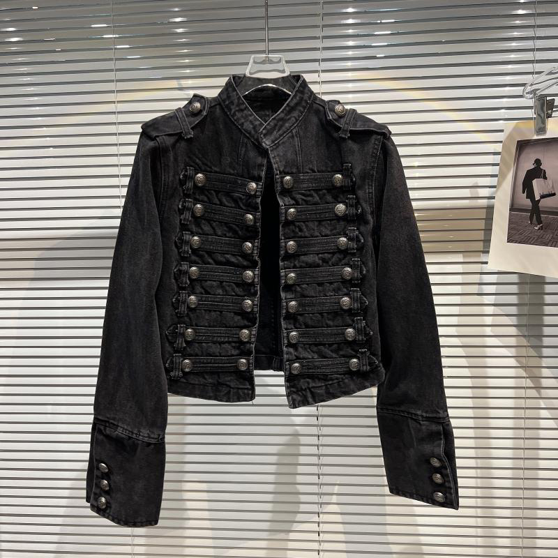パンクスタイル黒スタンドアップカラーデニムジャケットヴィンテージ洗浄モーターコート女性のための 2025 秋の新ルーズ長袖アウター