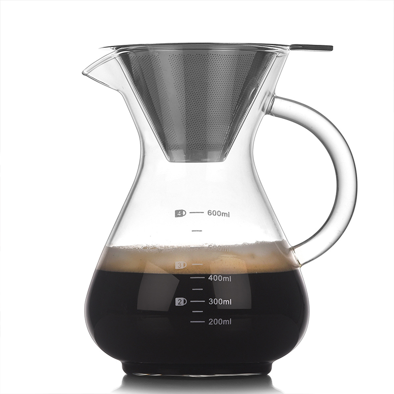 高ホウケイ酸ガラスを注ぐコーヒーメーカーセット ドリップコールドブリューフィルター付き - 家庭用手動コーヒーシェアリングポットブリューワー