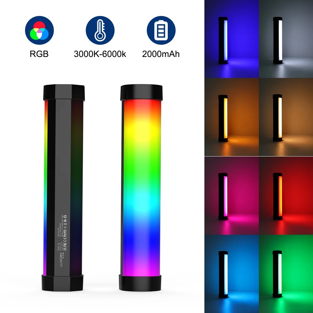 LUXCEO V8 ポータブル RGB ビデオランプ 3100mAh 写真撮影 Selfie ビデオ補助光 Vlog/YouTube 充電式ミニライトスティック