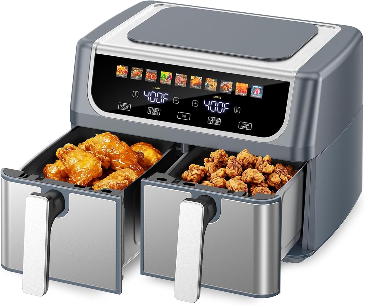 10-in-1 エアフライヤー 9.5 QT、2 つの独立したフライバスケット付き大型エアフライヤー、同期仕上げ