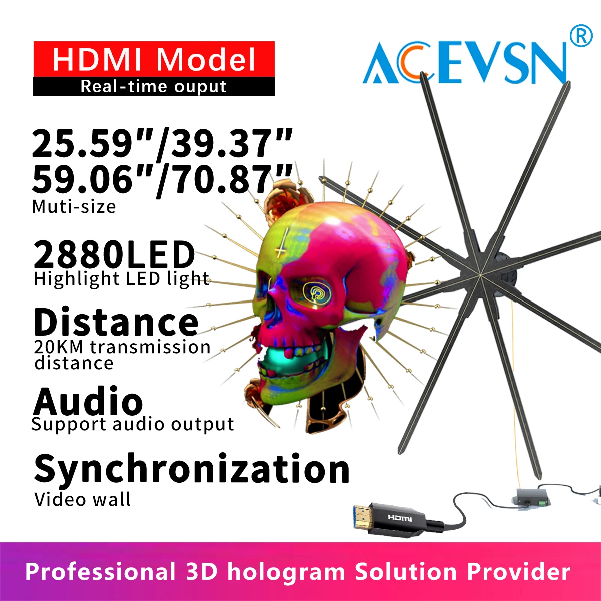4K HDライブリアルタイムホログラムプロジェクター3DファンHDMI入力25.59インチ/39.37インチ/59.06インチ/70.87インチLEDファンスピニングホログラムディスコパーティーライト